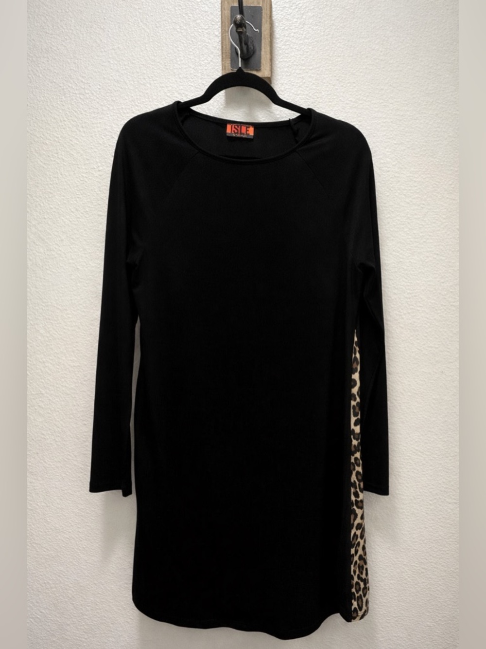 Black Leopard Print Dress Chic Animal Print Long Sleeve Size M